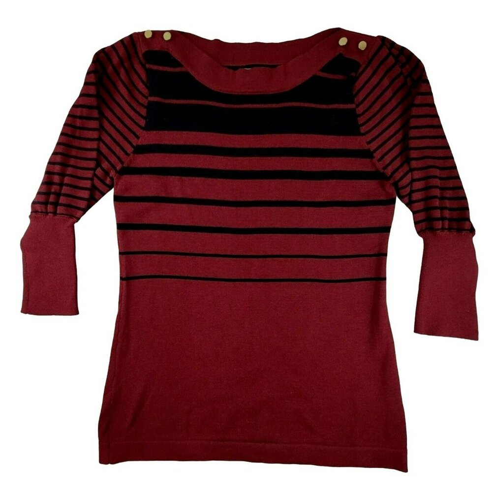 Hannah Womens Knit Sweater Top  Cabernet Red with Black size Medium JH1432